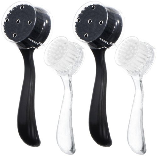 4 Pcs Large Face Scrubber, Beomeen Facial Cleansing Brush Charcoal Black Bristles Exfoliator Soft Brush with Lid for Gentle Deep Cleansing and Exfoliating