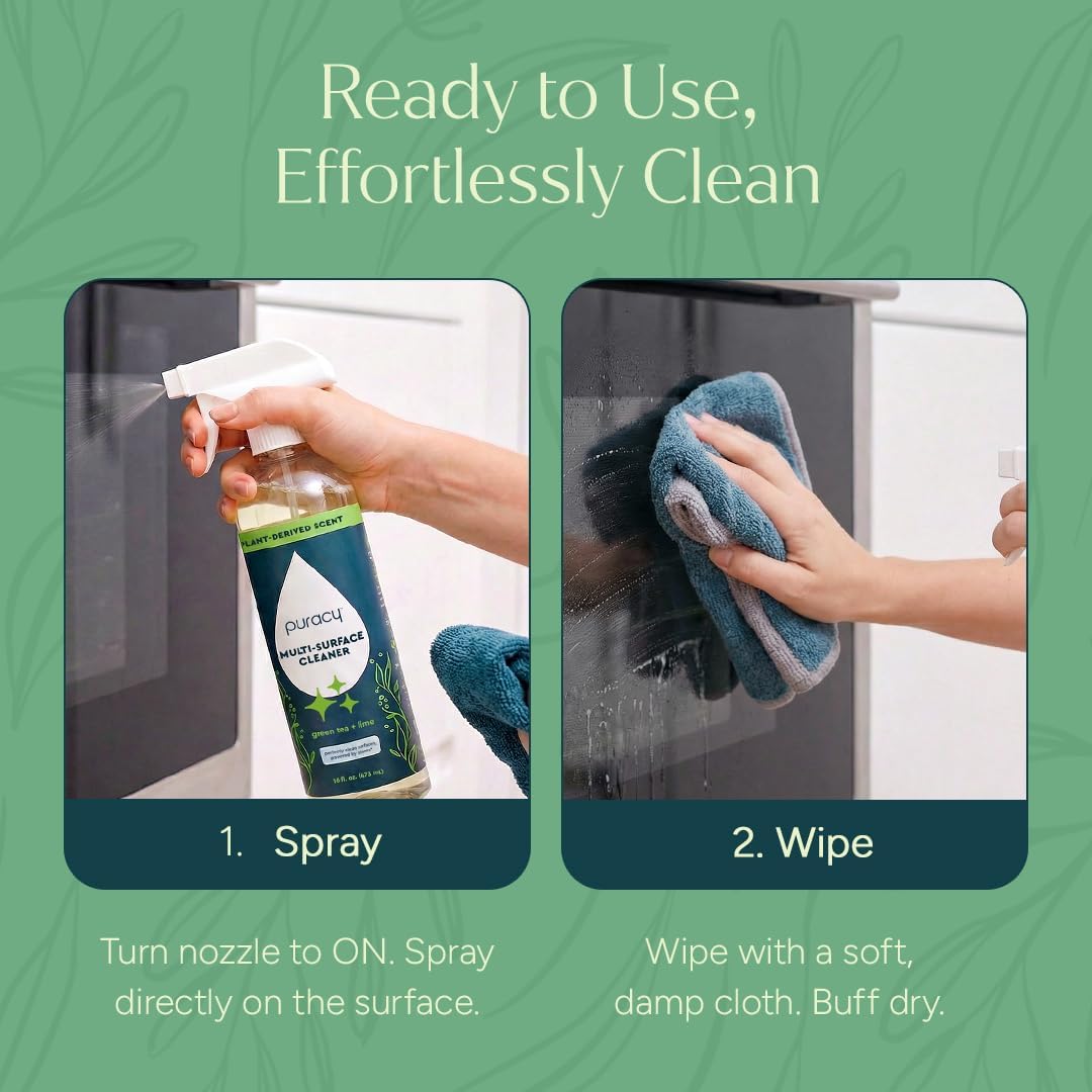 Puracy All Purpose Cleaner Spray - Plant-Powered Multi-Surface Solution | Green Tea & Lime, 16 fl oz