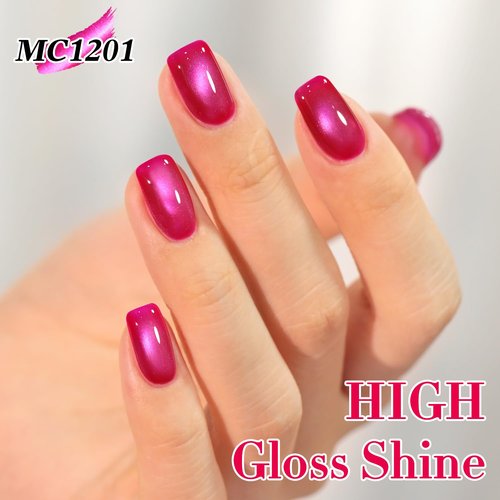 Double Rhythm 15ML Jelly Glass Cat Eye Gel Polish with Magnet Holographic Glitter Shimmer Translucent Sheer Color Salon Soak Off Magnetic Nail at Home (Magenta-MC1201)