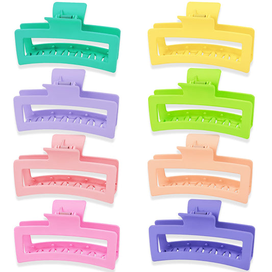 Jelyne 8PCS 5 Inch Extra Large Square Hair Clips, Matte Rectangular Claw Hair Clips for Women Girls, Strong Hold XL Jumbo Hair Clamps, Hair Accessories for Thick Long Curly Hair, 8 Colors