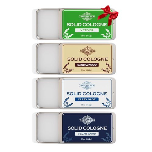 THEMANCODE Solid Cologne for Men, Gifts for Men, Solid Perfume with Sandalwood, Vetiver, Cedarwood, Sage Scents, 4 Pack