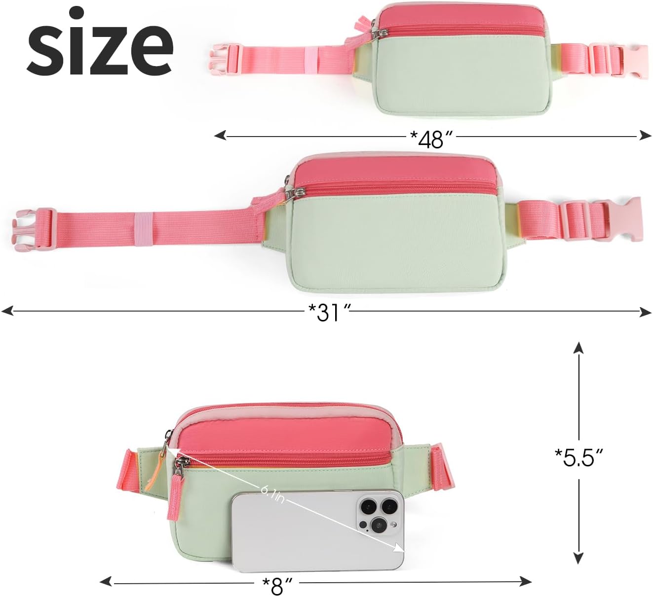 Skiennix Fanny Pack - Trendy Colorblock Crossbody Bag for Girls | Adjustable Belt for Travel Essentials