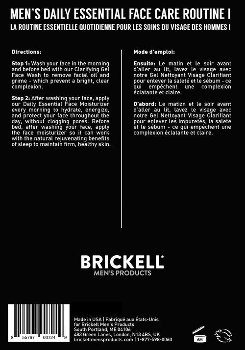 Brickell Men's Daily Essential Face Care Routine - Gel Facial Cleanser & Moisturizer Set | Natural & Organic Skincare Gift