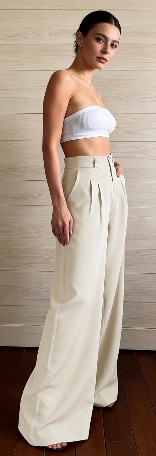 Skiennix Women's Wide Leg Pants - Wrinkle-Free Cotton Linen Capri with Pockets | Plus Size Available