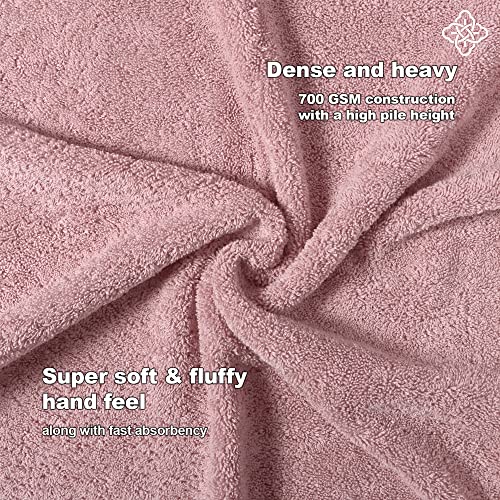 BIOWEAVES 100% Organic Cotton 6-Piece Luxury Bathroom Towels Set GOTS Certified 700 GSM, 2 Bath Towels, 2 Hand Towels & 2 Wash Cloths - Dusty Pink