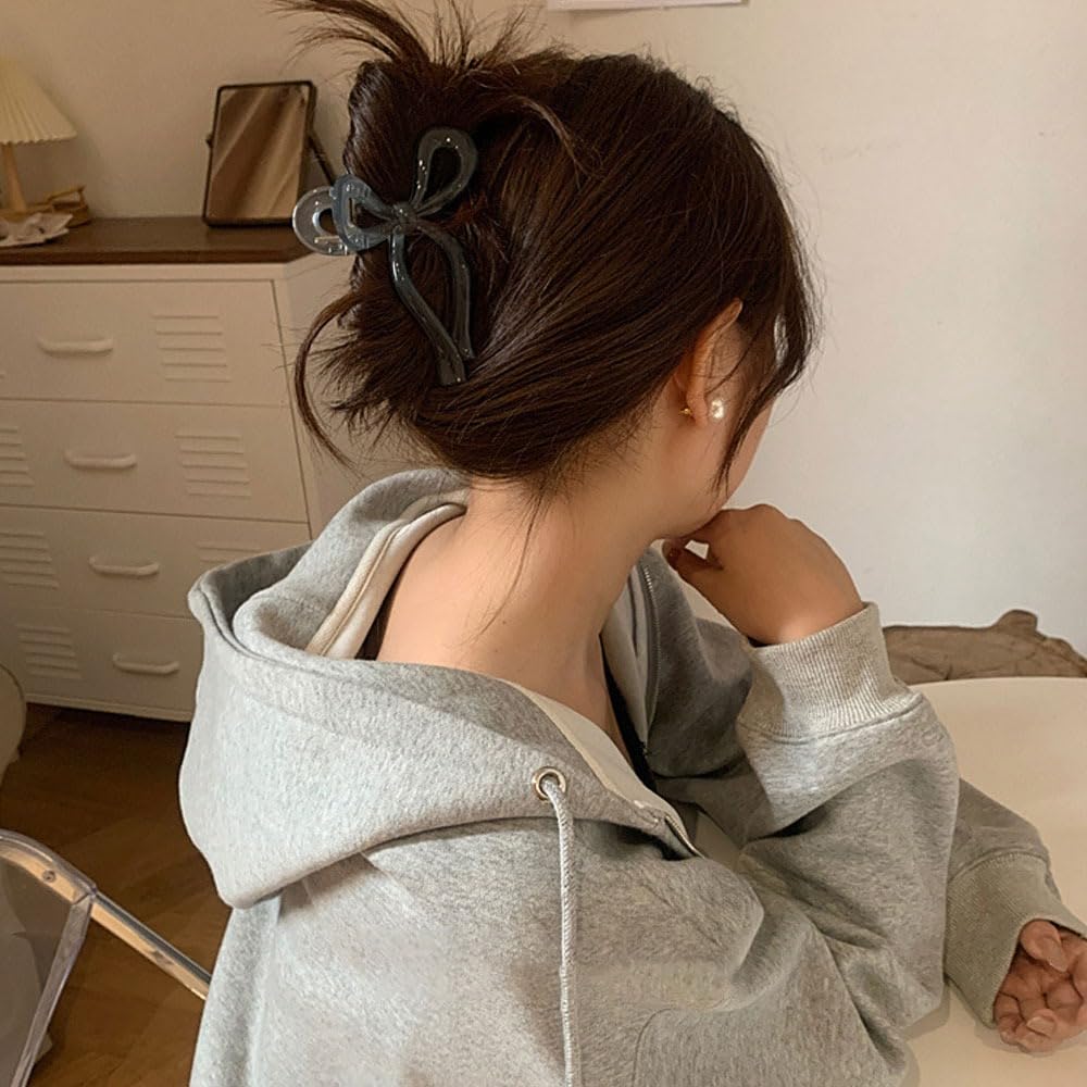 papasgix Bow Hair Accessories for Women: Large Claw Clips for Thick Hair, Hair Bow Clips (4 Pack: White, Khaki, Gray, Black)