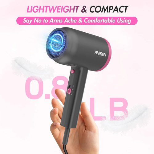 ANIEKIN Hair Dryer - 1875 Watts Fast Drying Blow Dryer with Diffuser & Concentrator | Compact & Lightweight Design