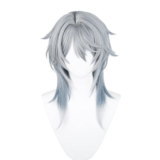 XiongXiongLe Honkai Star Rail Sunday Wig Middle Long Straight Grey Gradient Blue Hair Wigs for Adult Men Cos Anime Game Party Halloween Christmas Comic(Sunday)