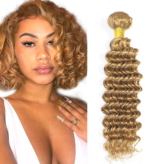 Honey Blonde Bundles Human Hair #27 Human Hair Bundles Deep Wave Bundles 8a Grade Unprocessed Brazilian Vrigin Remy Hair 1 Bundle 8 Inch 27 Blonde Bundles Hair Weave