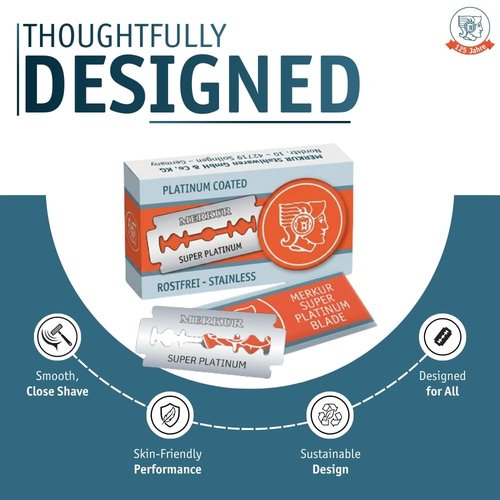 MERKUR SUPER Double Edge Safety Razor Blades - Precision Stainless Steel with Platinum & Teflon Coating | 10 Count (Pack of 3)