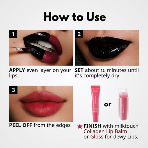 MILKTOUCH Black Peel Off Lip Tattoo - Long-Lasting Matte Lip Tint, Waterproof & Highly Pigmented (4.5g) #05 Black Fig