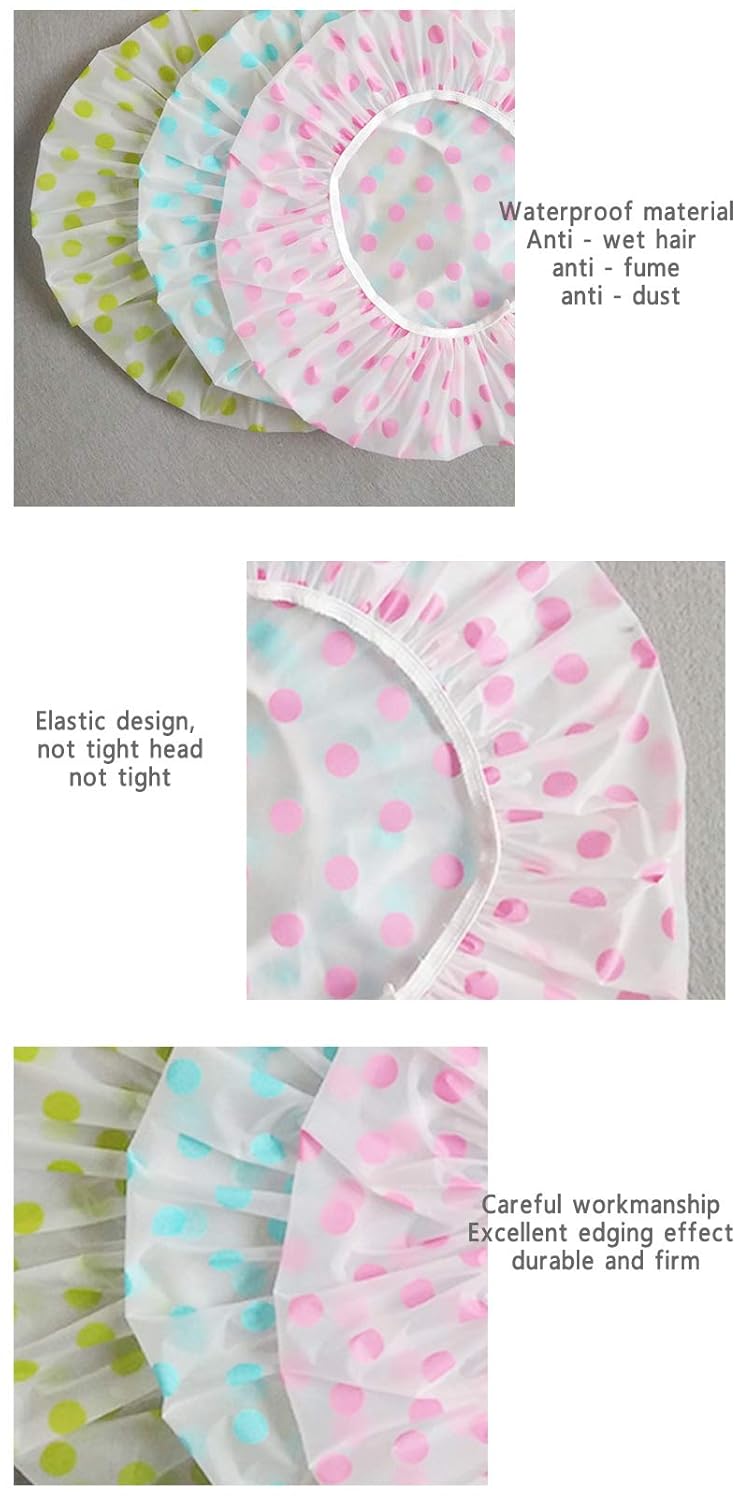 TCOTBE Waterproof EVA Plastic Shower Cap Set - 6 Reusable Bathing Caps with Floral Design