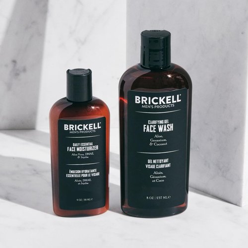 Brickell Men's Daily Essential Face Care Routine - Gel Facial Cleanser & Moisturizer Set | Natural & Organic Skincare Gift