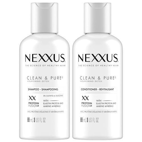 Nexxus Travel Shampoo & Conditioner Set - Clean & Pure Hair Care with Elastin Protein, 3 Oz Each