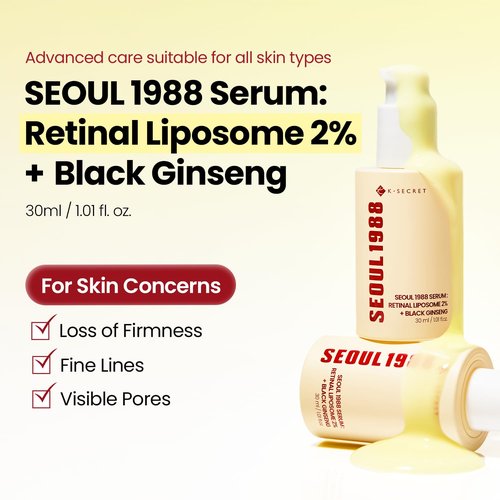 K-SECRET SEOUL 1988 Retinal Serum - Advanced 2% Retinal Liposome & 58% Black Ginseng Extract | Anti-Aging & Skin Texture Care, 30ml / 1.01 fl oz