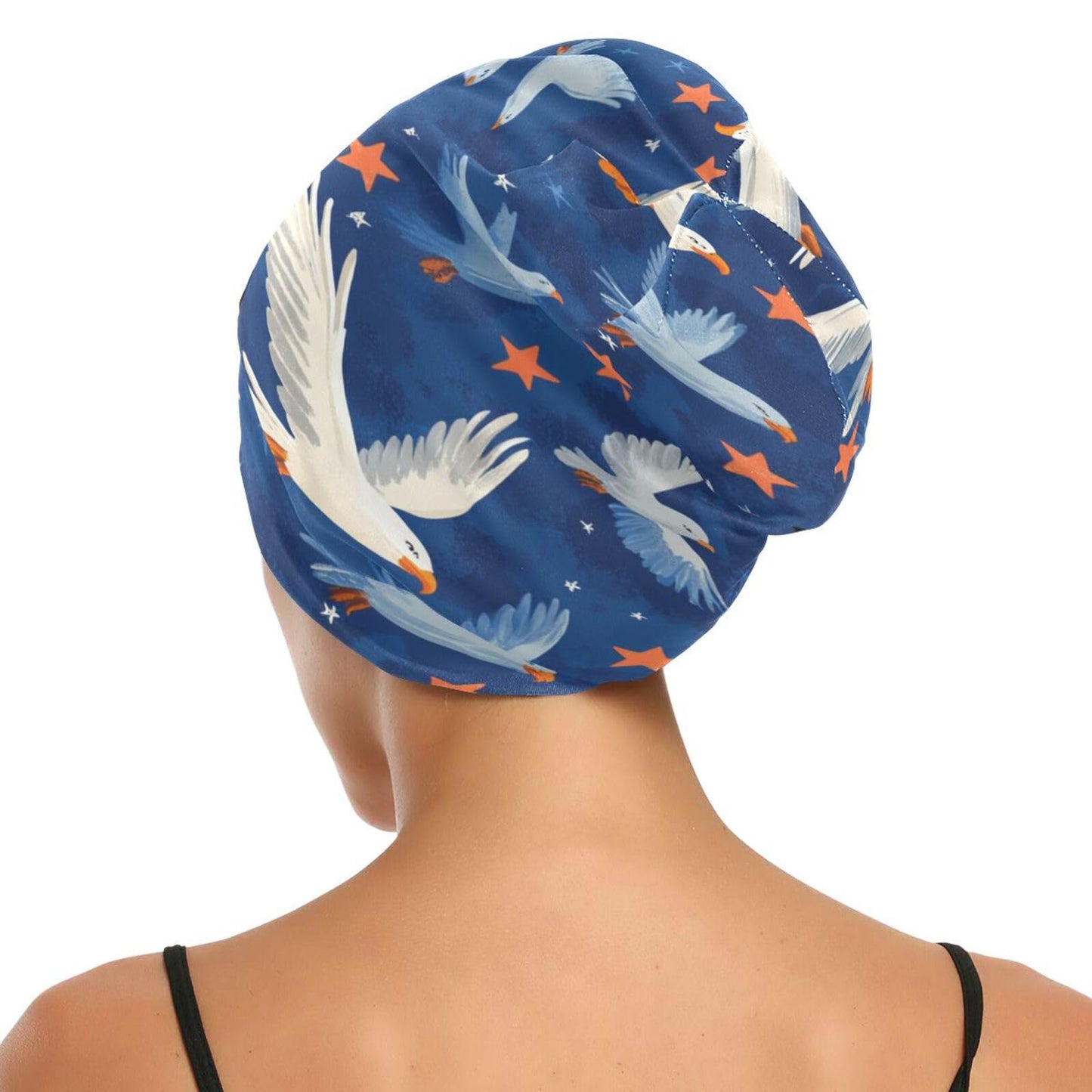 ElliTarr Beanie Hat Satin Bonnet Lined Sleep Cap Hair Wrap Cover Slouchy Beanie for Curly Hair Protection for Gifts for Men Women Cartoon Bald Eagle and Patriotic Stars