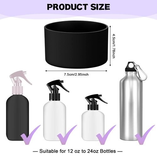 Honeydak Silicone Sleeve Bottom Base - Anti-Slip Cover for 16 oz Spray Bottles | Washable Rubber (Black)