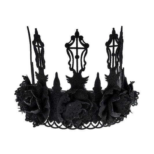 Love Sweety Halloween Vintage Crown Rose Headband Gothic Floral Headpiece (Black Cross Crown)