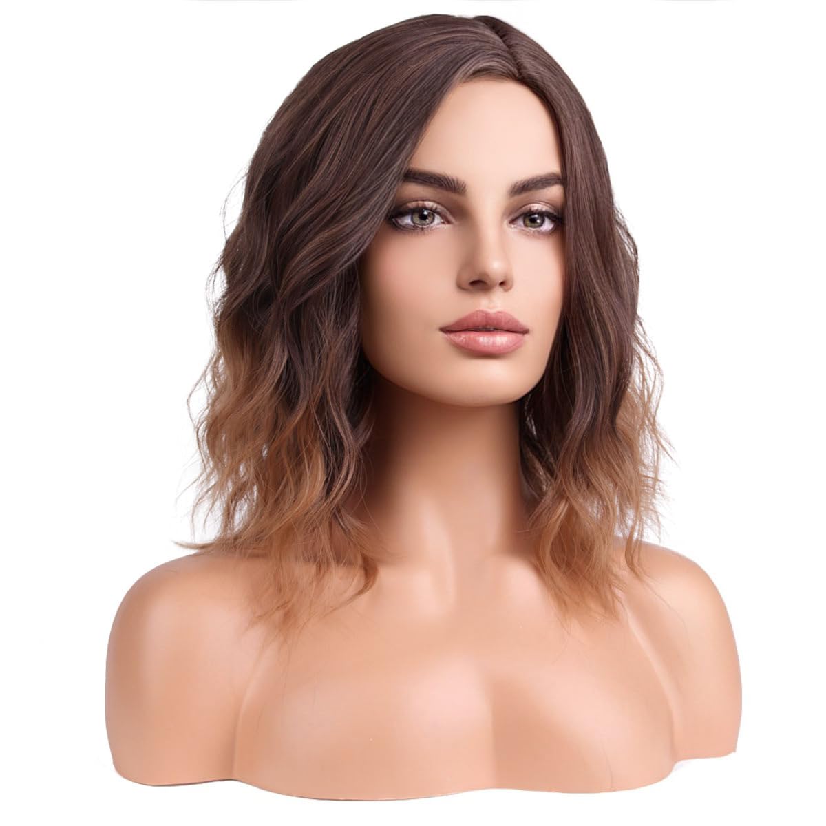 MAGQOO Brown Wig Ombre Brown Wig Brown Bob Wig Brown Wigs for Women Short Curly Wavy Brown Wigs Synthetic Cosplay Costume Wigs