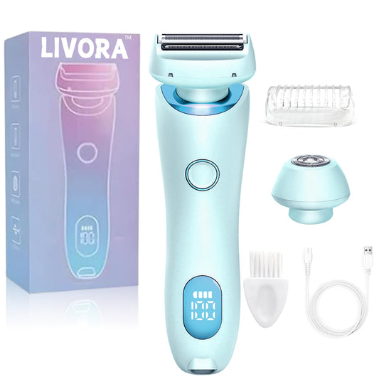 Livora Electric Shaver for Women，Silk Glide Pro Shaver，Rechargeable Electric Trimmer for Bikini, Pubic Hair, Legs, Body, Wet/Dry (Blue)