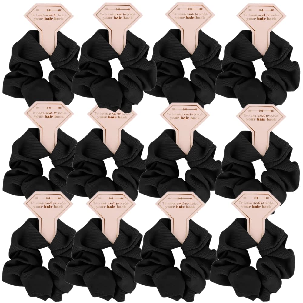 Loanzeg Twill Bridesmaid Scrunchies Bachelorette Hair Ties Set of 12 Bridal Shower No Damage Hairties ideas Gift for Wedding Party Favors Bridesmaid Proposal Gifts (Black)