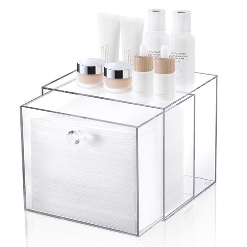 Disposable Face Towel Container Box Compatible with Clean Skin Club Clean Towel XL, AcrylicTowel Storage Bin with Drawer, Makeup Organizer stackable holder, Ideal for Vanity, Bathroom Organization
