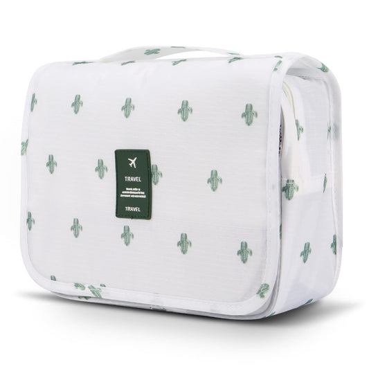Mossio Hanging Toiletry Bag - Large Cosmetic Makeup Travel Organizer for Men & Women with Sturdy Hook (White Cactus)