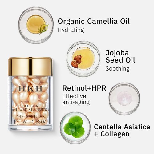HKH Vitamin C Serum Capsules - Anti-Aging Face Treatment with Vitamin E - 48 Travel-Friendly Caps for Women 30+