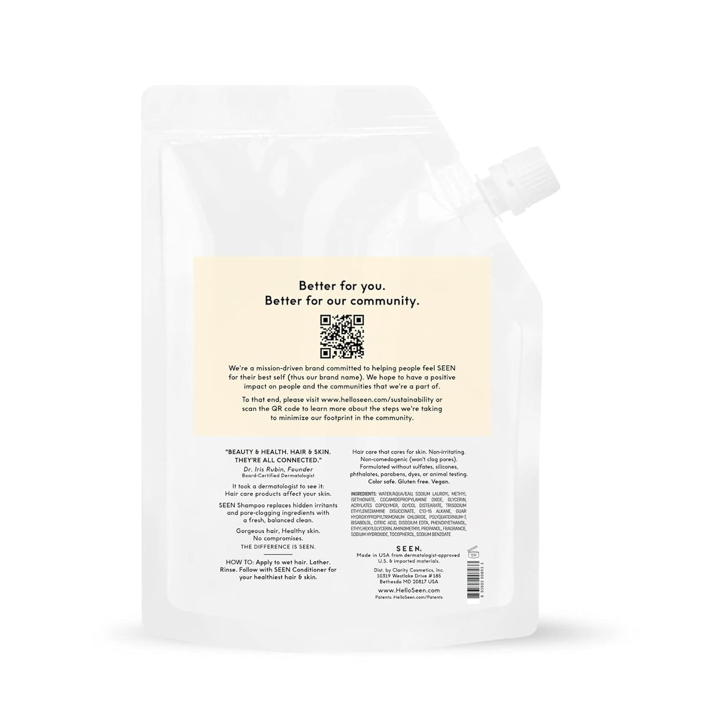 SEEN Shampoo Eco-Refill - Non-Comedogenic Hair Care for Sensitive, Eczema & Acne-Prone Skin | Dermatologist-Developed