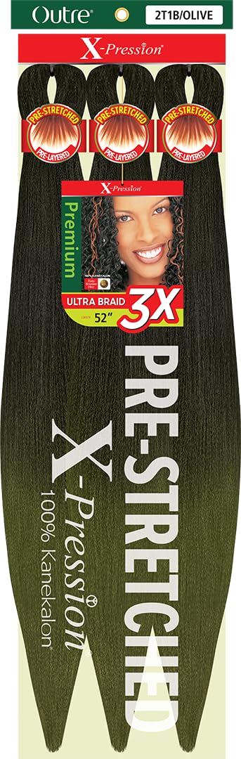 [3 PACK DEAL] Outre X-Pression Braid-Pre Stretched Braid 52" 3X 3 Packs (2T1B/OLIVE)