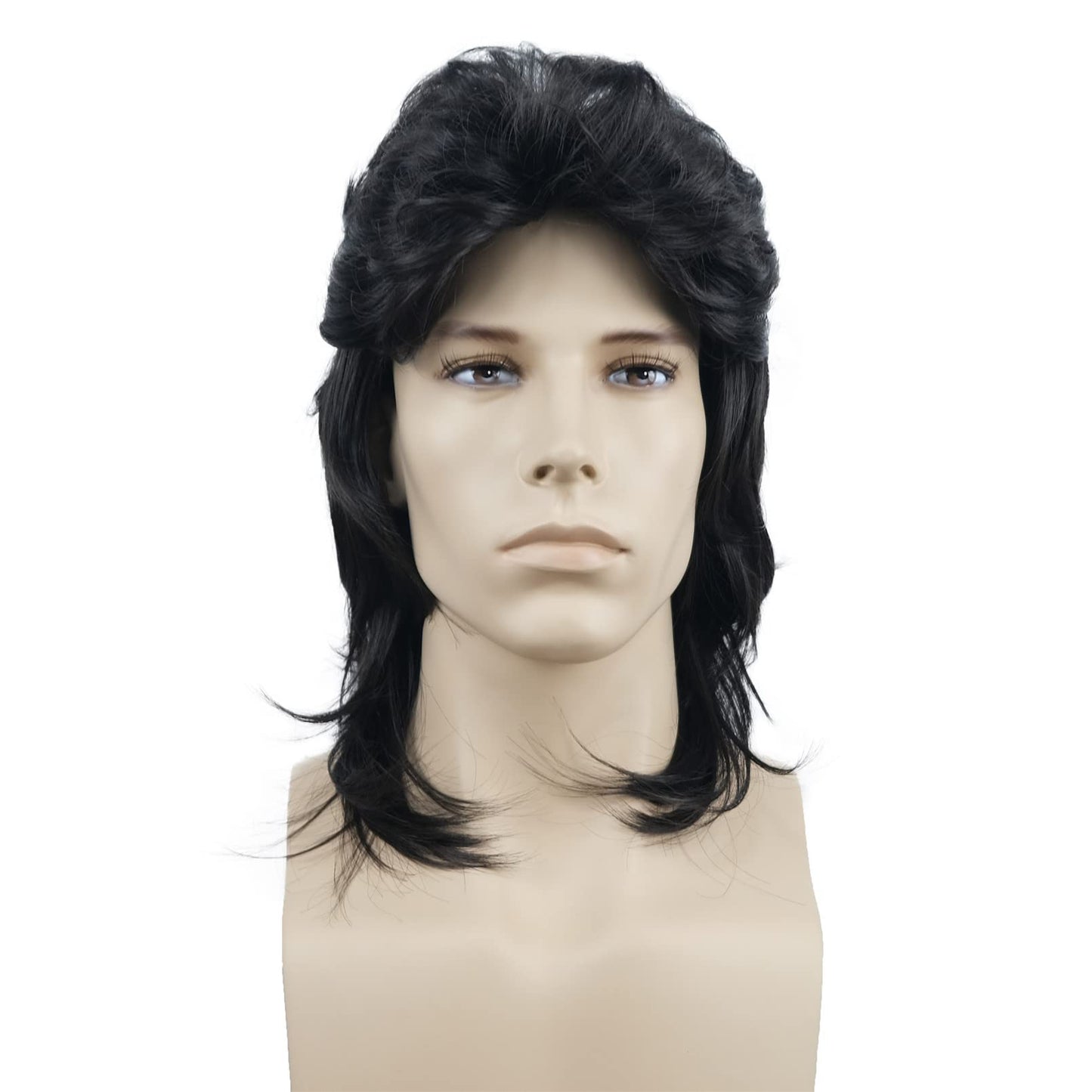 Aimole Mens Wig Retro 70s 80s Costumes Fancy Party Disco Rocker Punk Halloween Cosplay Wigs(1B Natural Black)