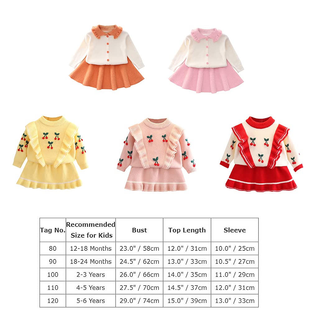 Toddler Baby GirlsKnit Long Sleeve Ruffle Sweater Top+Pleated Mini Tutu Skirt 2pcs Outfit for Kids Princess Casual Playwear Homewear Clothing Set Coffee-Fragrance 12-18 Months