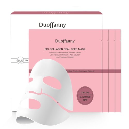 Duoffanny Bio-Collagen Real Deep Mask, 5,120,000 PPB Hydrating Overnight Hydrogel Mask 234 Da Deep Collagen Face Mask,34g x 4ea