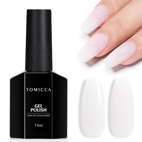 TOMICCA Milky White Gel Nail Polish, Nude Gel Polish Translucent Jelly Gel Polish Natural Color Soak Off UV White Gel Nail Polish for French Manicure