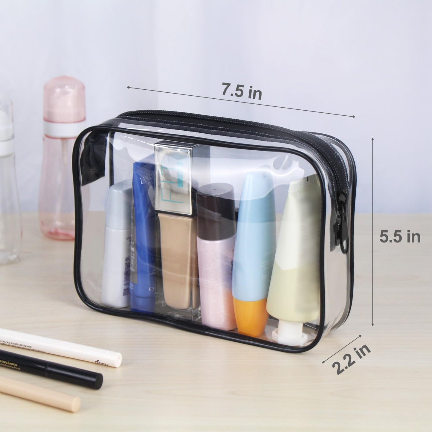 Wedama TSA Approved Toiletry Bag - 3 Pack Zipper Cosmetic Bags for Travel | Quart Size - Black