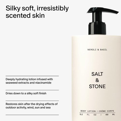 Salt & Stone Body Lotion - Hydrating Neroli & Basil Formula | Fast-Absorbing & Nourishing | 15.2 fl oz
