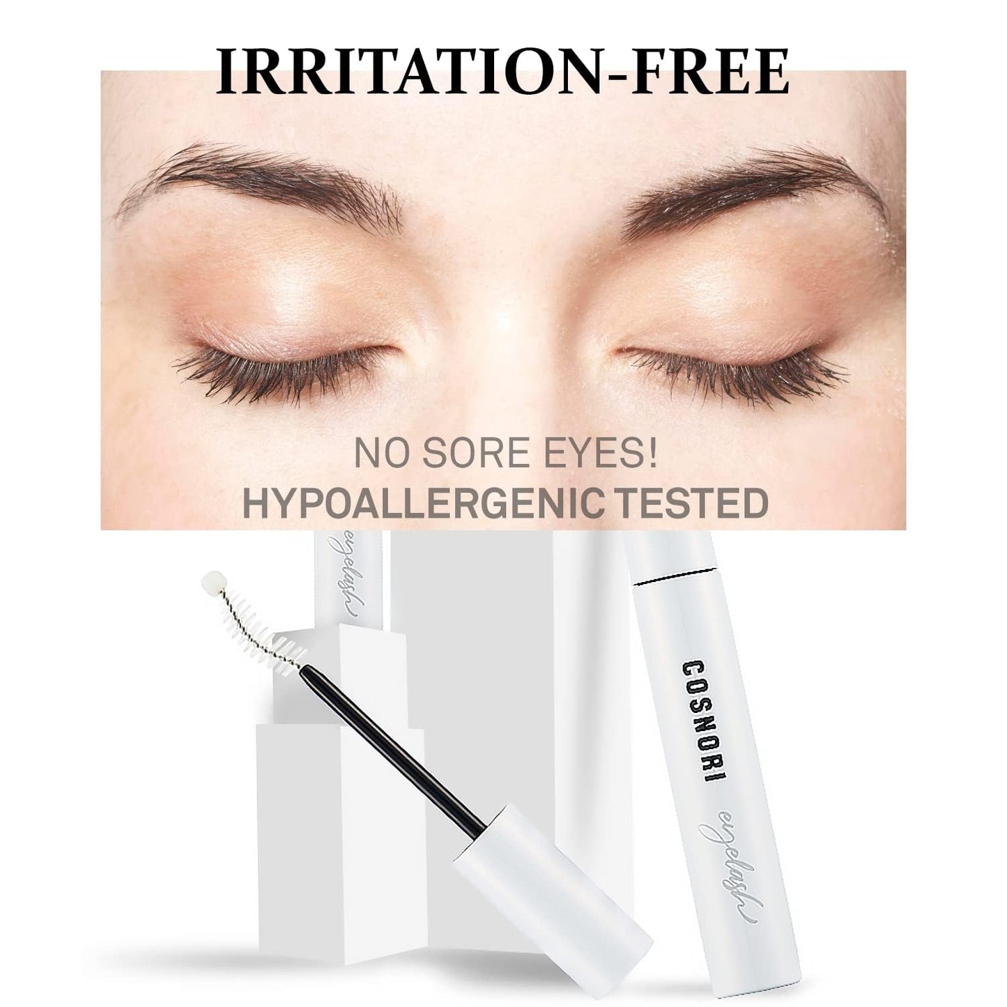 COSNORI Long Active Eyelash Serum - Korean Eyelash Boost Serum – Eyebrow Growth Enhancer for Longer and Thicker – Vegan, Irritation Free- Peptides, Hyaluronic Acid, 0.3 fl.oz.