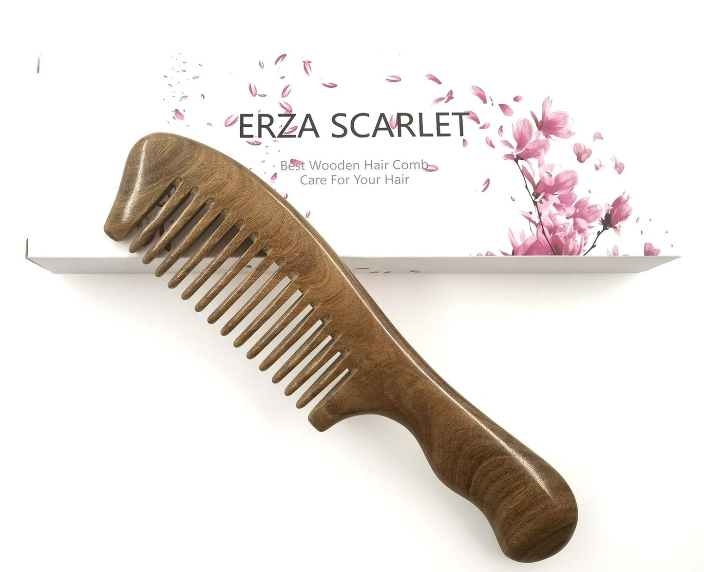 ERZA SCARLET Hair Comb Wooden Wide Tooth Comb for Curly Hair Detangling Wood Green Sandalwood Comb