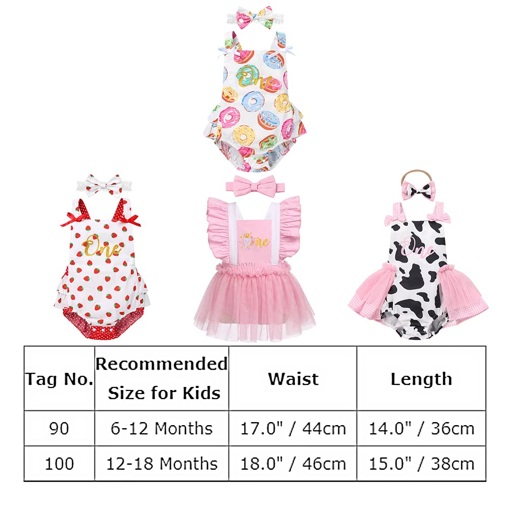 Infant Newborn Baby Girl Romper Toddler First Birthday Cake Smash Outfits Colorful Dunut Print Bubble Romper Photography Outfits Kids Easter Baptism Christening Onesie White-Donut (2PCS) 12-18 Months