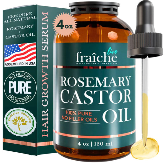 Live Fraiche Rosemary Castor Oil for Hair Growth 16oz - Rosemary Oil for Hair Growth and Thickening Pure Blend to Reduce Loss and Promote a Healthy Scalp