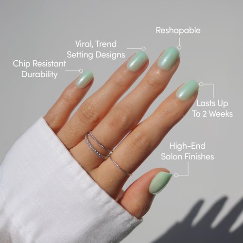 Glamnetic Press On Nails - Short Squoval Fake Nails, Mint Green Glazed Nails, Honeydewy | 15 Sizes - 30 Nail Kit with Glue | Gift for Mom