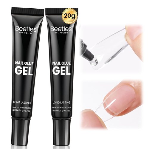 Beetles Nail Glue Gel - Super Strong 2Pcs 20g for Acrylic & Press-On Nails | Clear, UV Light Required