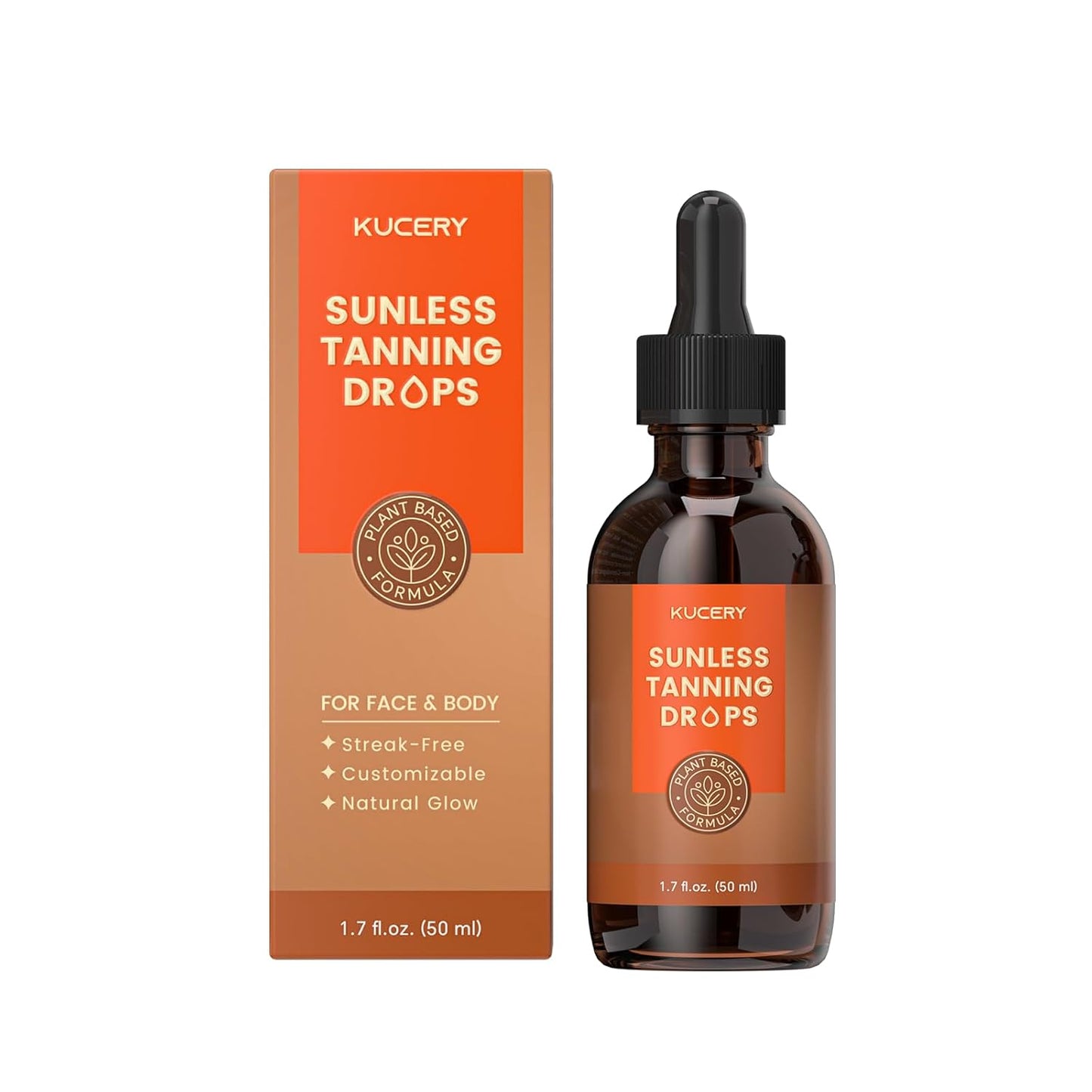 Sunless Tanning Drops - Plant-Based Self Tanner for Face & Body | Streak-Free Bronzing Serum, 1.7 fl oz