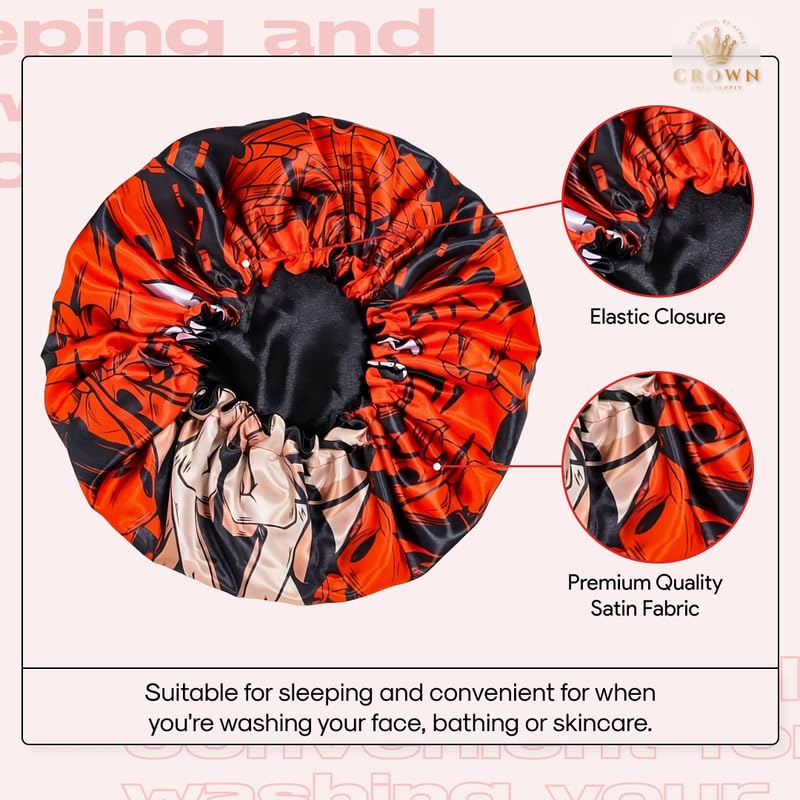 Silky Design Bonnet with Elastic Soft Band Adjustable Women and Men Bonnets for Sleeping Comfortable Satin Fabric (Red Sukna)