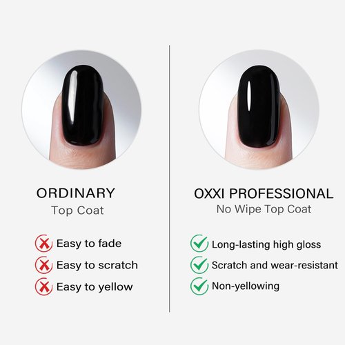 OXXI Professional No Wipe Top Coat Gel Nail Polish - Diamond-Like High Gloss, 15ml, HEMA Free