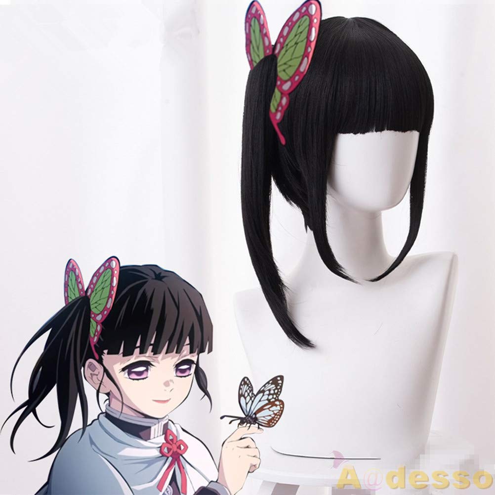 Aadesso Kimetsu no Cosplay Tsuyuri Kanao Wigs Black Wigs Synthetic Halloween Hair with wig cap