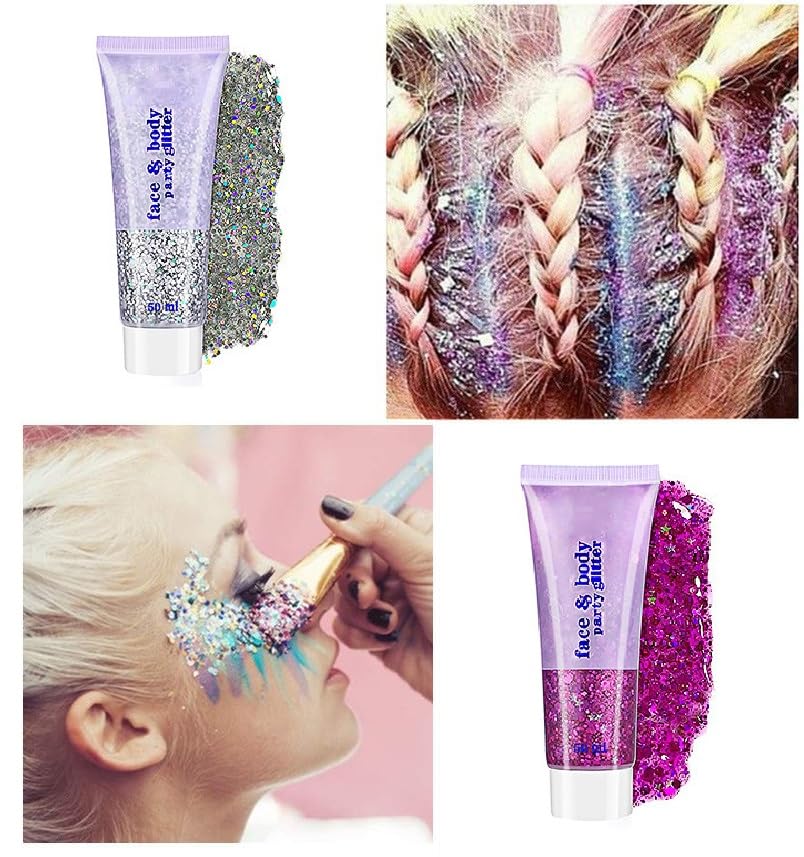 White Body Glitter,Face Glitter,Singer Concerts Music Festival Rave Accessories for Body Glitter Makeup for Women.