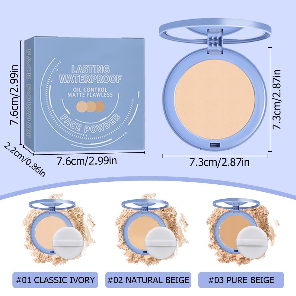 Skiennix Matte Perfection Pressed Powder - Oil Control & Waterproof Finishing Compact | Natural Beige, 0.35 FL OZ