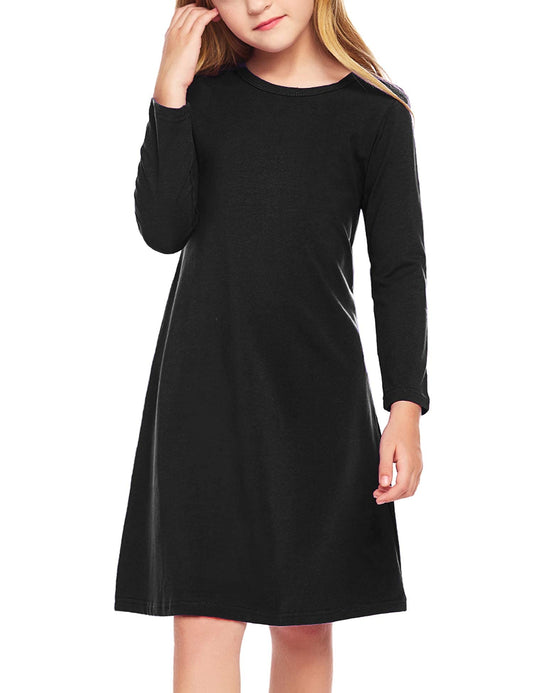 Arshiner Girls Long Sleeve Dresses A-line Party Dress Casual Loose Dresses for Grils Black