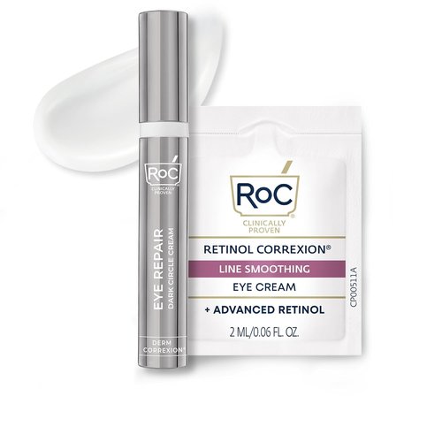 RoC Derm Correxion Retinol Eye Repair Cream - Dark Circle Treatment with Niacinamide & Resveratrol | Line Smoothing Packette